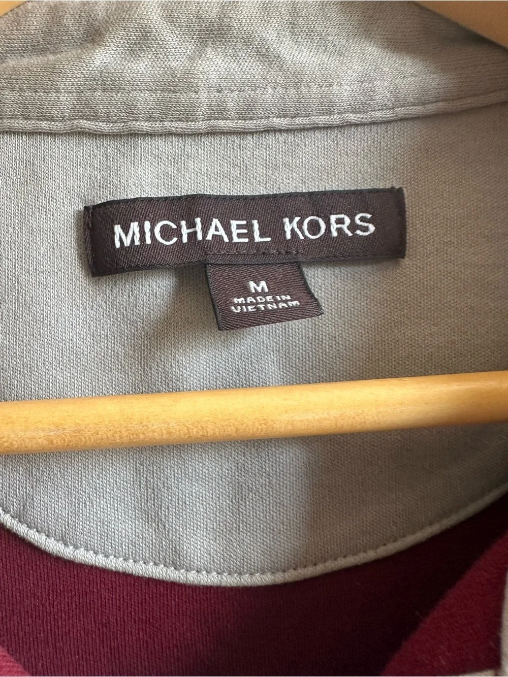 Michael Kors Men's Maroon Polo with White Contrast Stripes